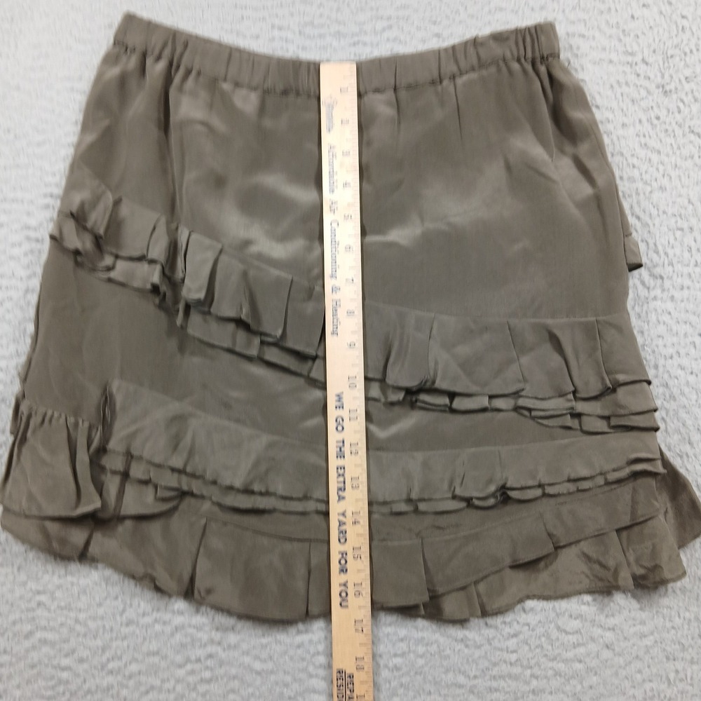 Banana Republic Silk Tiered Ruffle Mini Skirt Womens 2 Olive Brown Khaki EUC - Picture 7 of 8